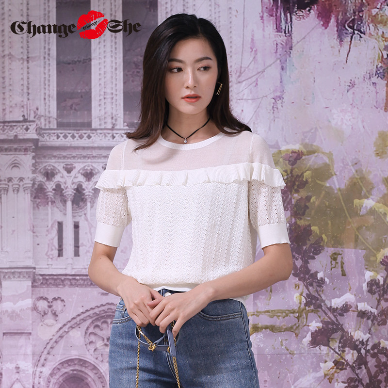 千细change she2020新款休闲中袖 changeshe毛针织衫