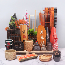 Sashimi swaying disc adornment Seafood Pose with flower and grass Three-vened fish parquet Dried Ice Small Pot of Mood Dish Decoration Bamboo Raft