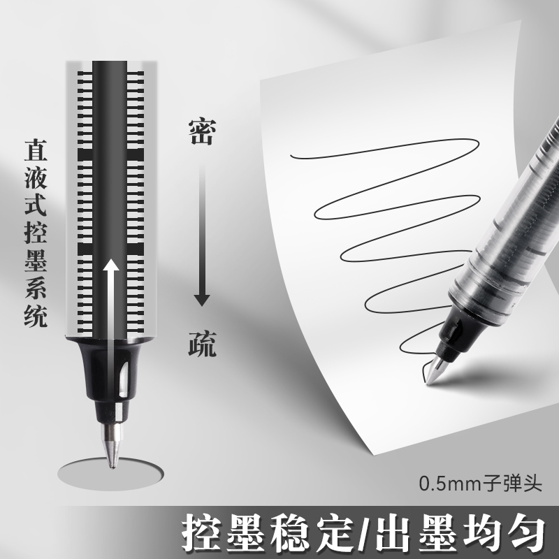 得力直液式走珠笔中性笔S656速干大容量子弹头签字笔0.5黑色学生用碳素笔教师红色笔批改专用全针管刷题水笔 - 图3