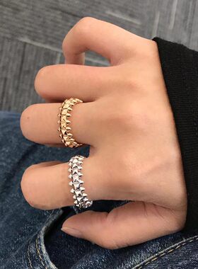 子弹头纯银镀18K玫瑰金戒指女宽版对戒窄版指环轻奢高级男女ins