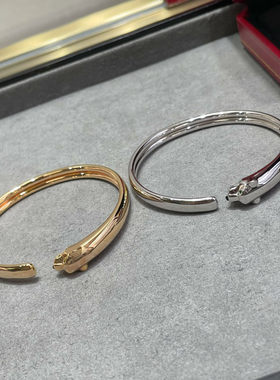 开口猎豹手镯女纯银镀18k金豹子手环豹头手链首饰高级轻奢ins风