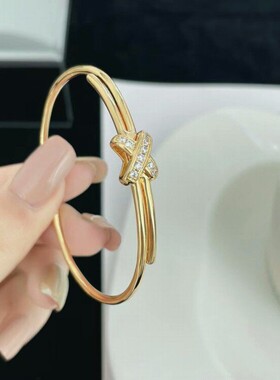 925银精致玫瑰金镀18K金手镯轻奢小众交叉手饰年轻款女生生日礼物