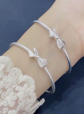 S999蝴蝶结银手镯女纯银气质小众设计高级感手环年轻款公主银镯子