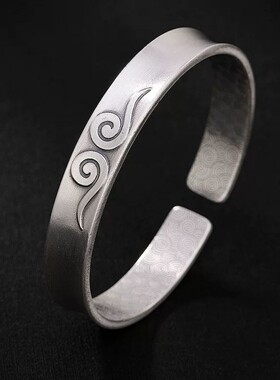 S999纯银复古做旧哑光祥云花纹云朵百搭男女士开口情侣手镯手环女