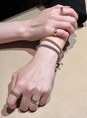子弹头手镯女纯银镀18k玫瑰金窄版手环手链高级轻奢中性送礼ins