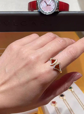 B家纯银镀18k玫瑰金小扇子开口戒指白贝母指环扇形对戒轻奢高级女