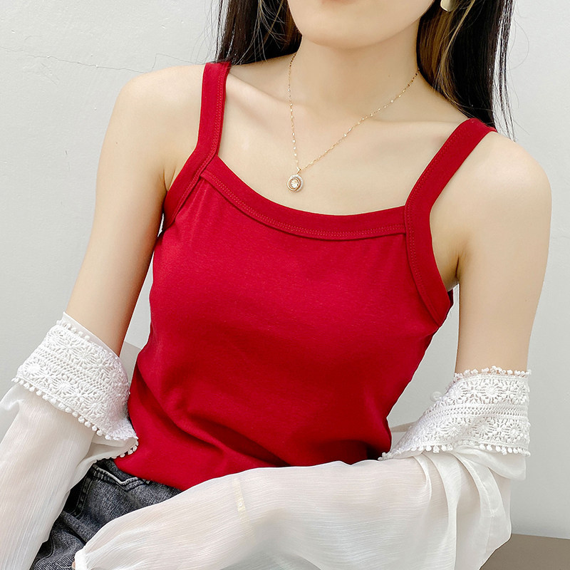 95%纯棉弹力小背心一体胸垫内衣短款遮副乳吊带女新款夏内搭打底