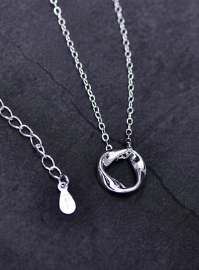 银环圆环项链999纯银项链足银吊坠气质个性女时尚百搭简约防过敏