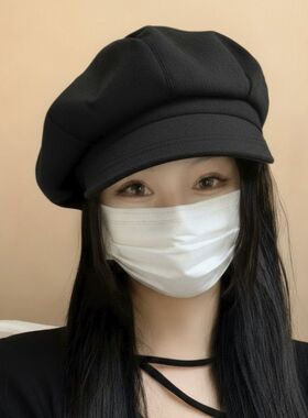 韩系简约纯色毛呢贝雷帽女款2026新款英伦风复古八角帽秋冬画家帽