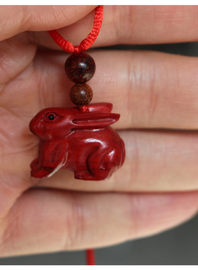 桃木红桃木兔吊坠项链挂件