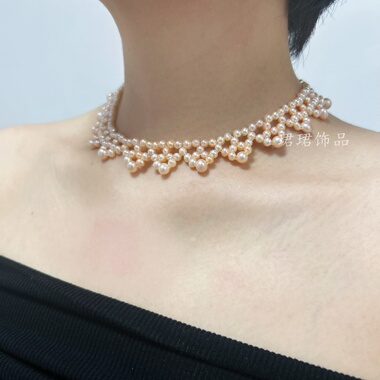 新品蕾丝手工编织淡水珍珠项链女正品轻奢可遮疤痕颈链高端气质款