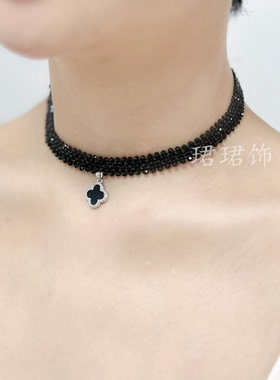 925银黑尖晶石女项链原创