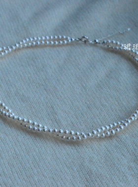 新天然淡水Akoya遮甲状腺术后疤痕女式锁骨颈链特亮近圆baby珍珠