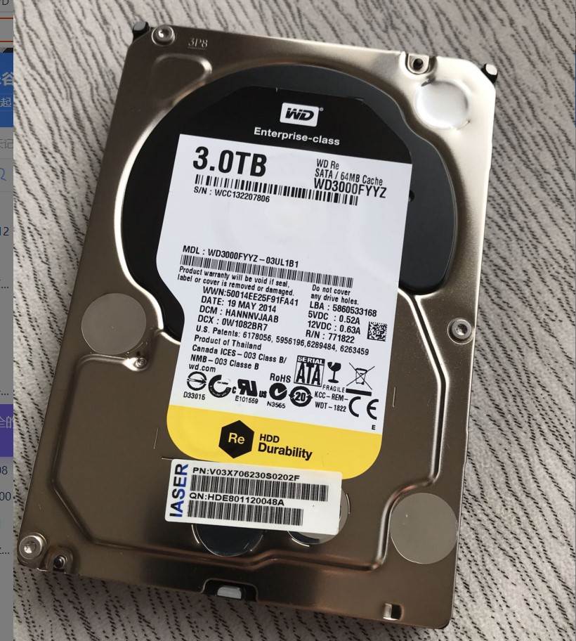 西部数据WD WD3000FYYZ 3T SATA6Gb/s 7200转64M企业级硬盘议价 - 图0