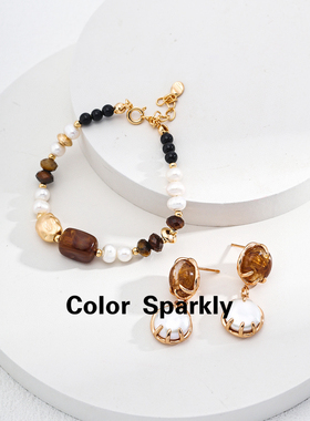 Color Sparkly 小众轻奢设计S925银珍珠虎眼石手链新中式国风手串