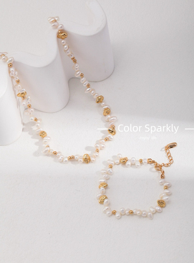 Color Sparkly 高级感轻奢天然珍珠项链女不规则异形叠戴新款项链