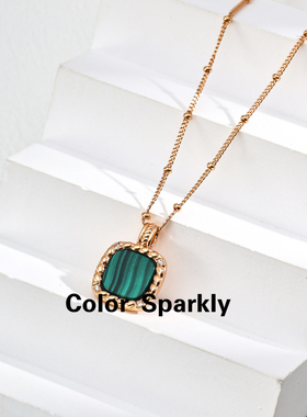 Color Sparkly小众轻奢设计S925银简约方形孔雀石时尚百搭项链