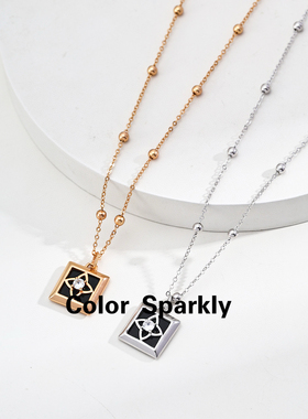 Color Sparkly小众设计感高级轻奢方形玛瑙锆石气质百搭简约项链
