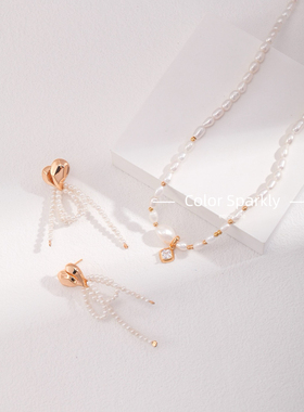 Color Sparkly小众轻奢设计新款s925银锆石珍珠项链极简法风系列