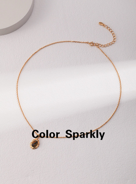 Color Sparkly小众轻奢设计纯银天然虎眼石/孔雀石法式项链高级感