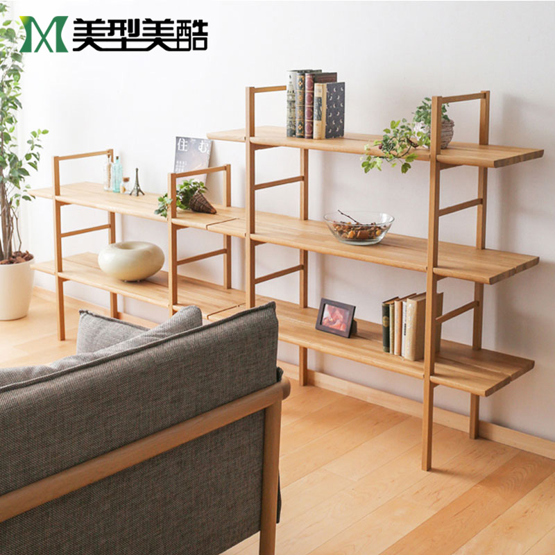 實木書架日式橡木置物架簡約現代陽臺花架北歐落地層架客廳儲物架