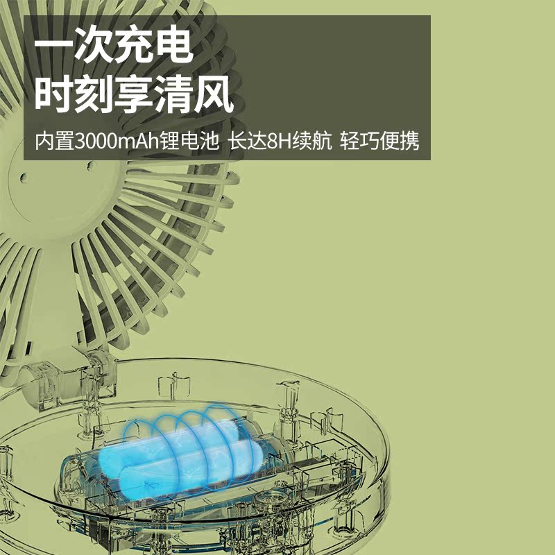 康铭折叠充电风扇空气循环扇台式桌面宿舍寝室卧室超大风力无线款