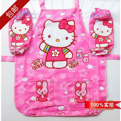 hello kitty凱蒂貓kt貓卡通兒童防水圍裙畫畫衣美術圍兜 包郵