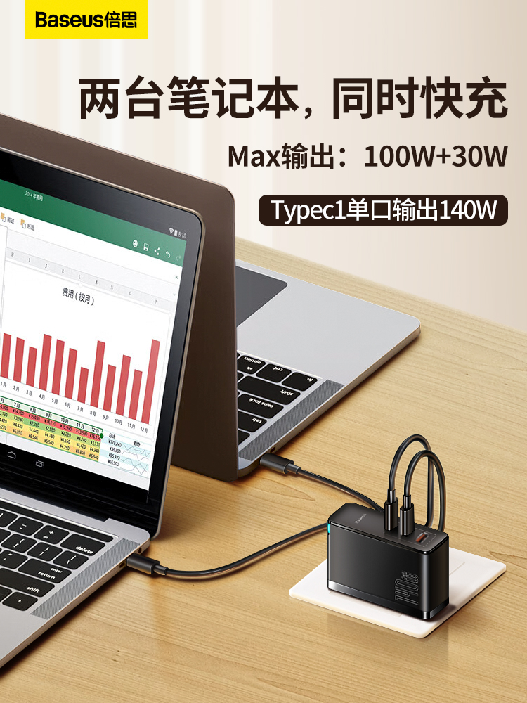 倍思140W氮化镓充电器iPhone14多口pd3.1快充GaN5适用苹果macbookpro16联想华为120w笔记本电脑手机typec插头