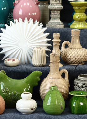 仿古陶瓷装饰摆件高温瓷花瓶花盆