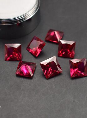 Ruby红宝石正方形戒面裸石男女戒指红宝主石鸽血红公主方钻裸钻