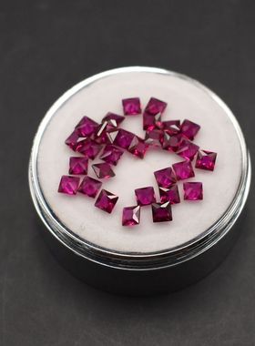 8号深红正方形红宝石裸石RUBY公主方形钻鸽血红裸钻DIY镶嵌石