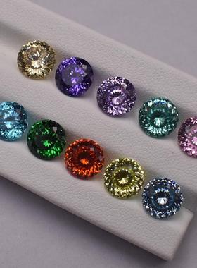 新款爆闪裸锆百面烟花鸟巢切锆石圆形指甲宝石裸石耳钉项链配件石