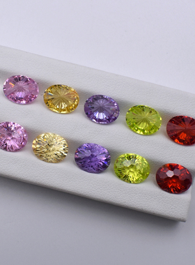 石榴红菊花切宝石裸石椭圆形烟花切粉红锆石首饰戒面配石CZ