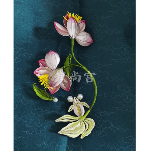 岚尚宫|春仔缠花荷花花神材料包/成品发簪汉服发饰蚕丝线卡纸 - 图1