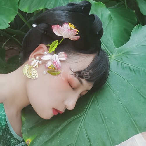 岚尚宫|春仔缠花荷花花神材料包/成品发簪汉服发饰蚕丝线卡纸 - 图0