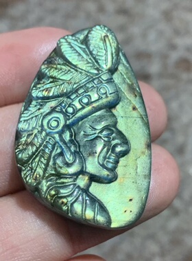 印第安人吊坠拉长石雕刻手工月光