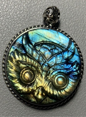 拉长石吊坠饰品猫头鹰面具女神外