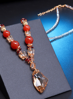 玛瑙长款项链挂件花玉高档韩国