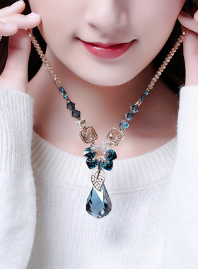 鸿澜水晶毛衣链女吊坠项链
