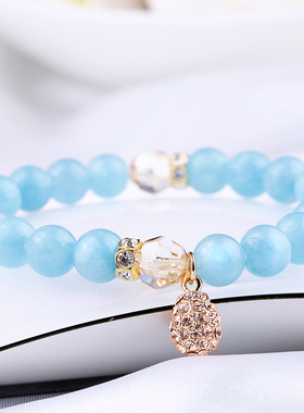 鸿澜新款奥地利蓝水晶手链女 韩国个性时尚清新森系学生饰品手串
