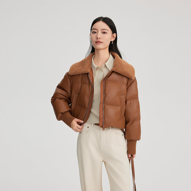 Alai's new down jacket, short imitation lamb fur collar