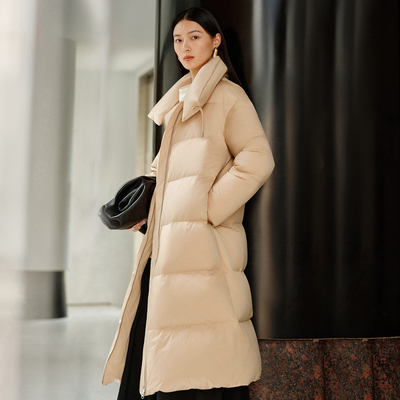 艾莱依新款两穿领型长款羽绒服女