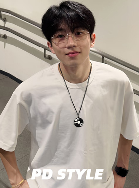 PDSTYLE 黑色唱片可爱钛钢情侣项链礼物男女生个性刻字吊坠不掉色