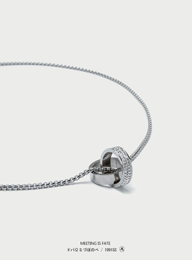 痞帅双环镶钻戒指项链男潮嘻哈