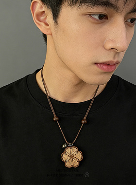 PDSTYLE天然红藤木百搭吊坠项链