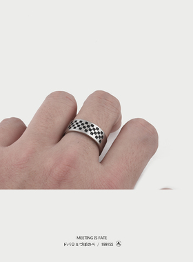 pdstyle冷淡风黑白ins潮钛钢戒指