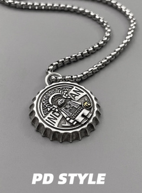 PDSTYLE 复古印第安酋长啤酒瓶盖项链男女生时尚个性潮流百搭吊坠