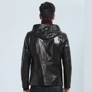 ZORANZI绵羊皮皮衣庄子男春秋休闲短款连帽皮夹克皮外套LMQ17623