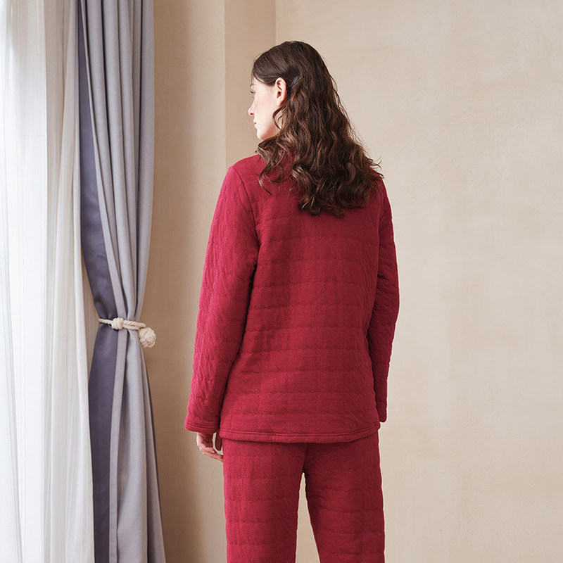 美标空气棉睡衣女士秋冬季加厚纯棉长袖家居服红色夹层夹棉本命年,淘宝优惠券,粉丝福利购,淘宝优惠卷