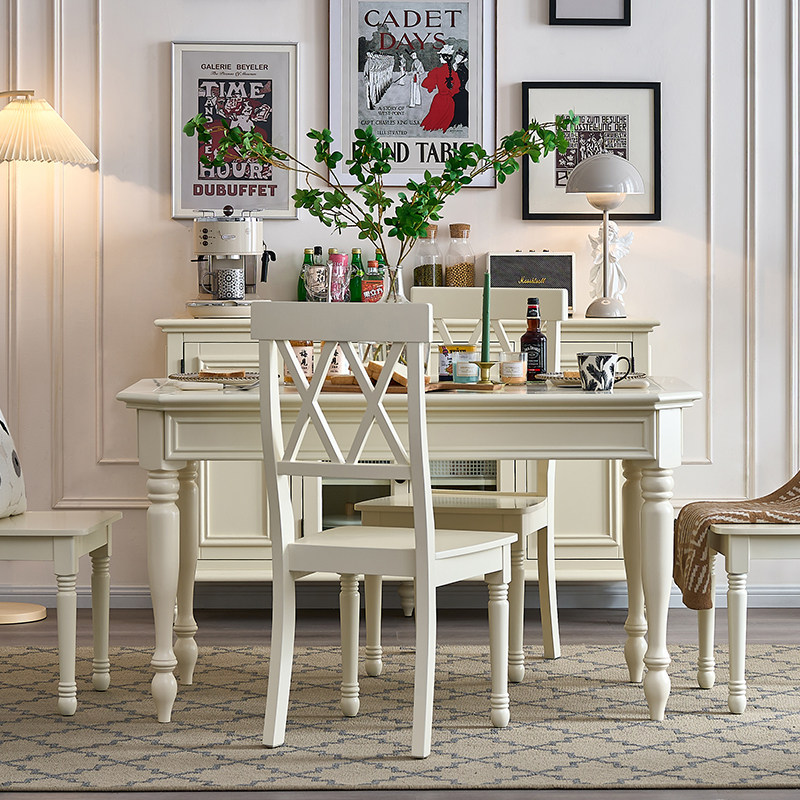 美式实木餐桌椅组合奶油风白色现代简约长方形饭桌餐厅小户型家用,淘宝优惠券,粉丝福利购,淘宝优惠卷